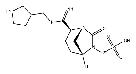 (2S,5R)-7-oxo-2-(N-(pyrrolidin-3-ylmethyl)carbamimidoyl)-1,6-diazabicyclo[3.2.1]octan-6-yl hydrogensulfate 化学構造式