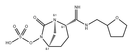 Sulfuric acid, mono[(1R,2S,5R)-2-[imino [[(tetrahydro-2-furanyl)methyl]amino]methyl] -7-oxo-1,6-diazabicyclo[3.2.1]oct-6-yl] ester Structure