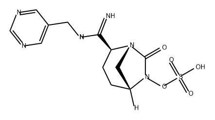 (2S,5R)-7-oxo-2-(N-(pyrimidin-5-ylmethyl)carbamimidoyl)-1,6-diazabicyclo[3.2.1]octan-6-yl hydrogensulfate Structure
