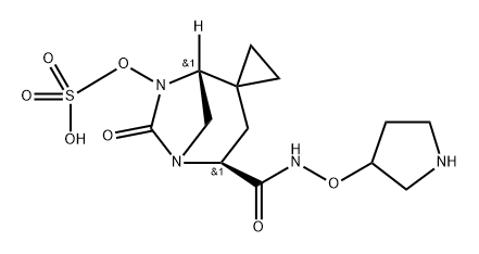 (1R,4S)-6-oxo-4-((pyrrolidin-3-yloxy)carbamoyl)-5,7-diazaspiro[bicyclo[3.2.1]octane-2,1'-cyclopropan]-7-yl hydrogen sulfate Structure