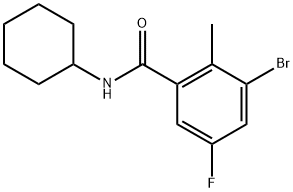 3-bromo-N-cyclohexyl-5-fluoro-2-methylbenzamide,2780136-50-5,结构式