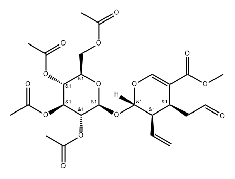 2H-Pyran-5-carboxylic acid, 3-ethenyl-3,4-dihydro-4-(2-oxoethyl)-2-[(2,3,4,6-tetra-O-acetyl-β-D-glucopyranosyl)oxy]-, methyl ester, (2S,3R,4S)- Struktur