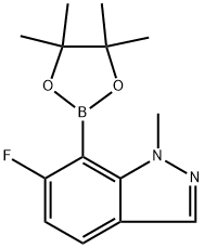 6-氟-1-甲基-7-(4,4,5,5-四甲基-1,3,2-二氧杂硼酸-2-基)-1H吲唑 结构式