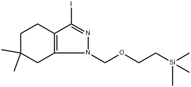 3-Iodo-6,6-dimethyl-1-((2-(trimethylsilyl)ethoxy)methyl)-4,5,6,7-tetrahydro-1H-indazole Struktur
