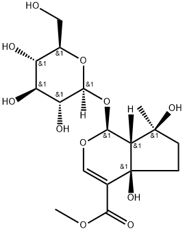 (1S)-1α-(β-D-Glucopyranosyloxy)-1,4a,5,6,7,7aα-hexahydro-4aα,7α-dihydroxy-7-methylcyclopenta[c]pyran-4-carboxylic acid methyl ester,27934-98-1,结构式