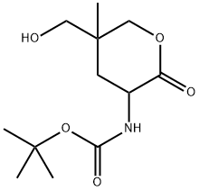 tert-Butyl (5-(hydroxymethyl)-5-methyl-2-oxotetrahydro-2H-pyran-3-yl)carbamate 化学構造式