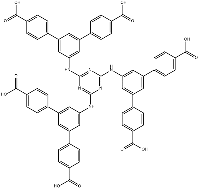 5',5'''',5'''''''-((1,3,5-triazine-2,4,6-triyl)tris(azanediyl))tris(([1,1':3',1''-terphe-nyl]-4,4''-dicarboxylic acid)),2801713-49-3,结构式