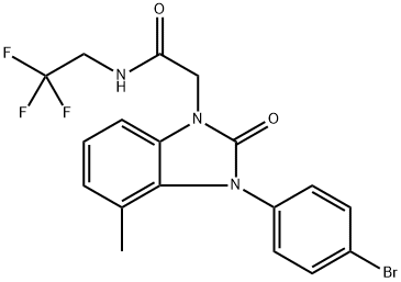 2-(3-(4-溴苯基)-4-甲基-2-氧代-2,3-二氢-1H-苯并[D]咪唑-1-基)-N-(2,2,2-三氟乙基)乙酰胺 结构式