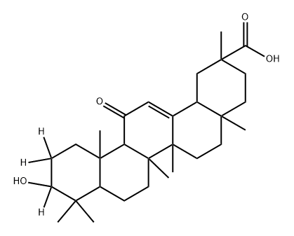10-hydroxy-2,4a,6a,6b,9,9,12a-heptamethyl-13-oxo-1,2,3,4,4a,5,6,6a,6b,7,8,8a,9,10,11,12,12a,12b,13,14b-icosahydropicene-2-carboxylic-10,11,11-d3 acid Struktur