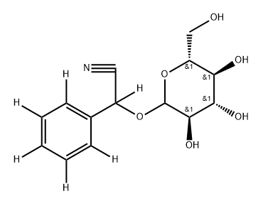 2-(phenyl-d5)-2-(((3R,4S,5S,6R)-3,4,5-trihydroxy-6-(hydroxymethyl)tetrahydro-2H-pyran-2-yl)oxy)acetonitrile-d 化学構造式