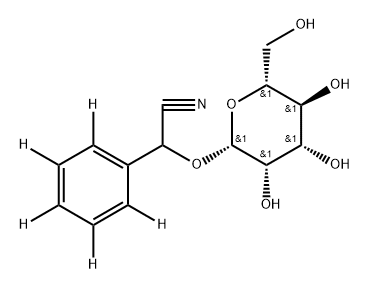 2-(phenyl-d5)-2-(((2R,3S,4S,5S,6R)-3,4,5-trihydroxy-6-(hydroxymethyl)tetrahydro-2H-pyran-2-yl)oxy)acetonitrile 化学構造式