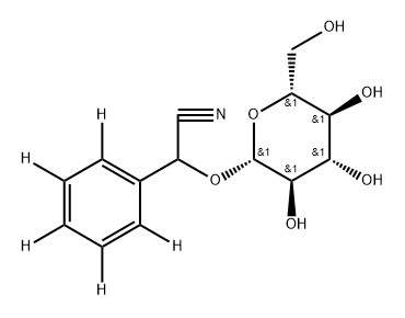 2-(phenyl-d5)-2-(((2R,3R,4S,5S,6R)-3,4,5-trihydroxy-6-(hydroxymethyl)tetrahydro-2H-pyran-2-yl)oxy)acetonitrile 化学構造式
