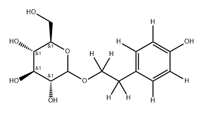 (2R,3S,4S,5R)-2-(hydroxymethyl)-6-(2-(4-hydroxyphenyl-2,3,5,6-d4)ethoxy-1,1,2,2-d4)tetrahydro-2H-pyran-3,4,5-triol 化学構造式