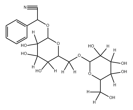 2-phenyl-2-((3,4,5-trihydroxy-6-(((3,4,5-trihydroxy-6-(hydroxymethyl-d2)tetrahydro-2H-pyran-2-yl-3,4,5-d3)oxy)methyl-d2)tetrahydro-2H-pyran-2-yl-3,4,5-d3)oxy)acetonitrile 化学構造式