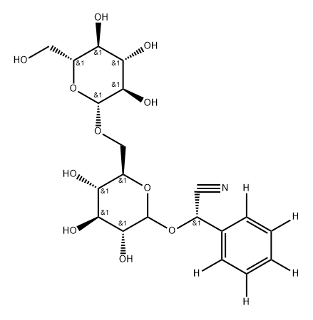 (2S)-2-(phenyl-d5)-2-(((3R,4S,5S,6R)-3,4,5-trihydroxy-6-((((2R,3R,4S,5S,6R)-3,4,5-trihydroxy-6-(hydroxymethyl)tetrahydro-2H-pyran-2-yl)oxy)methyl)tetrahydro-2H-pyran-2-yl)oxy)acetonitrile 化学構造式
