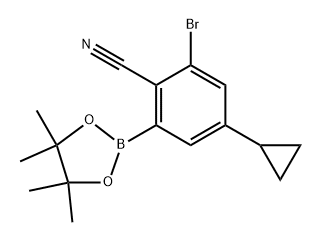 2-bromo-4-cyclopropyl-6-(4,4,5,5-tetramethyl-1,3,2-dioxaborolan-2-yl)benzonitrile 结构式