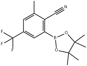 2-methyl-6-(4,4,5,5-tetramethyl-1,3,2-dioxaborolan-2-yl)-4-(trifluoromethyl)benzonitrile Struktur