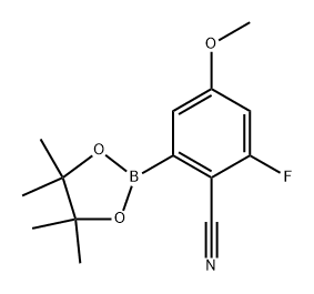 2-fluoro-4-methoxy-6-(4,4,5,5-tetramethyl-1,3,2-dioxaborolan-2-yl)benzonitrile 化学構造式