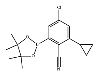 4-chloro-2-cyclopropyl-6-(4,4,5,5-tetramethyl-1,3,2-dioxaborolan-2-yl)benzonitrile 化学構造式