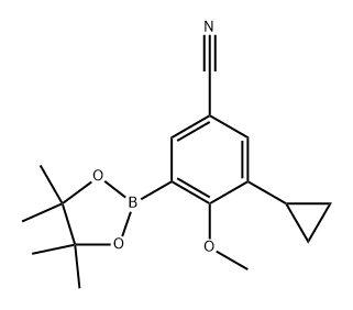 3-cyclopropyl-4-methoxy-5-(4,4,5,5-tetramethyl-1,3,2-dioxaborolan-2-yl)benzonitrile Struktur