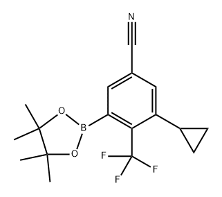 3-cyclopropyl-5-(4,4,5,5-tetramethyl-1,3,2-dioxaborolan-2-yl)-4-(trifluoromethyl)benzonitrile Struktur