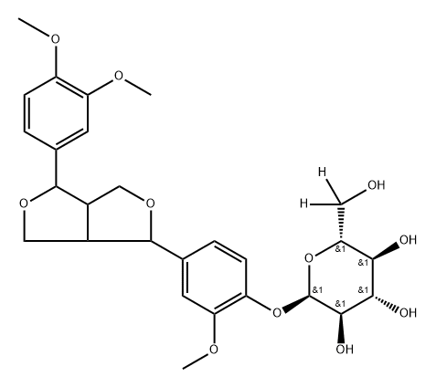 (2R,3R,4S,5S,6R)-2-(4-(4-(3,4-dimethoxyphenyl)tetrahydro-1H,3H-furo[3,4-c]furan-1-yl)-2-methoxyphenoxy)-6-(hydroxymethyl-d2)tetrahydro-2H-pyran-3,4,5-triol 结构式