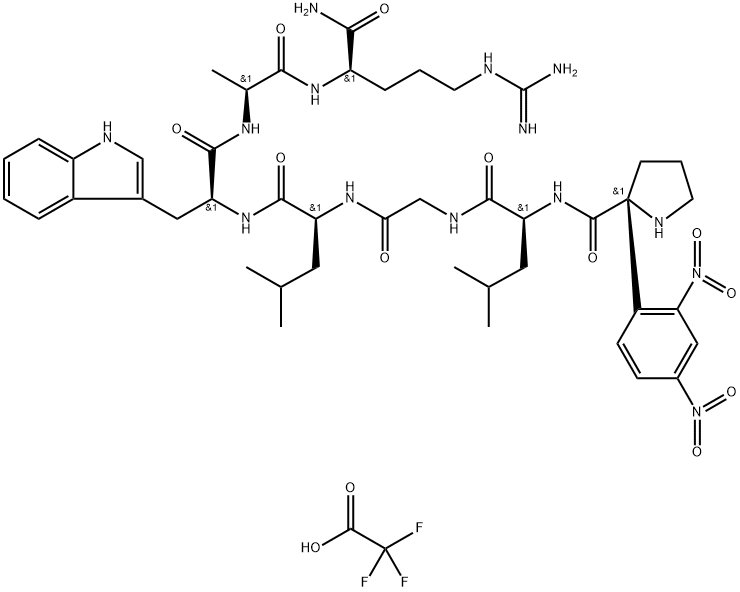 (R)-N-((6R,9S,12S,15S,21S)-12-((1H-吲哚-3-基)甲基)-1-氨基-6-氨基甲酰基-1-亚氨基-15-异丁基- 9,23-二甲基-8,11,14,17,20-五氧代-2,7,10,13,16,19-六氮杂二十一烷-21-基)-2-(2,4-二硝基苯基)吡咯烷-2- 羧酰胺三氟乙酸盐 结构式