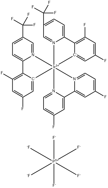 Iridium-(4,4'-difluoro-2,2'-bipyridine-κN1,κN1')bis[3,5-difluoro-2-(5-trifluoromethyl-2-pyridinyl-κN)phenyl-κC]-hexafluorophosphate Struktur