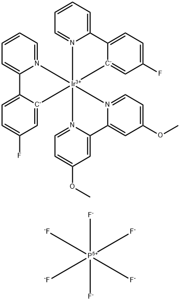 Iridium-bis[5-fluoro-2-(2-pyridinyl-κN)phenyl-κC](4,4'-dimethoxy-2,2'-bipyridine-κN1,κN1')-hexafluorophosphate 化学構造式