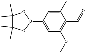 2-甲氧基-6-甲基-4-(4,4,5,5-四甲基-1,3,2-二氧杂硼烷-2-基)苯甲醛 结构式