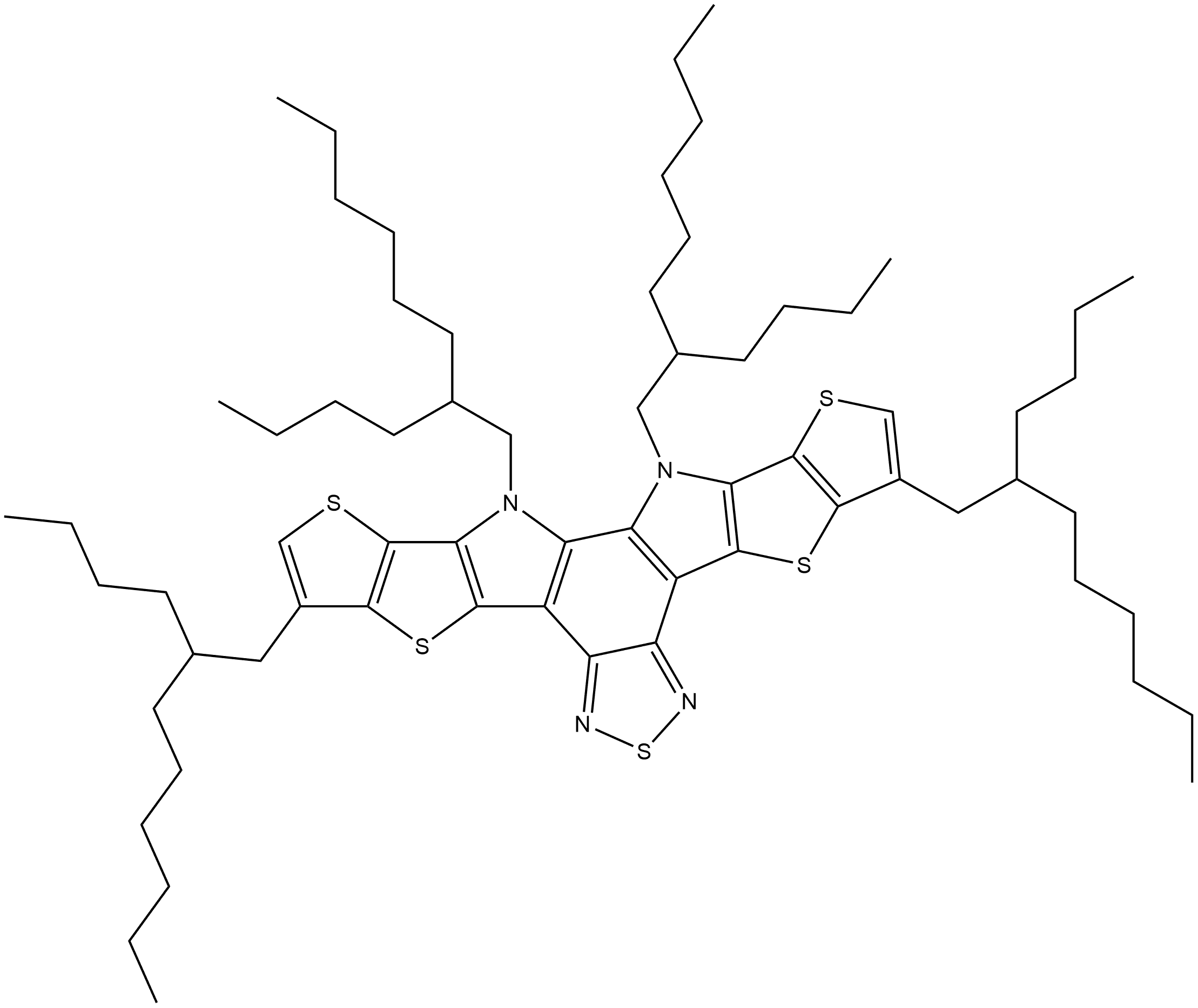 3,9,12,13-Tetrakis(2-butyloctyl)-12,13-dihydrodithieno[2′′,3′′:4′,5′]thieno[2′,3′:4,5]pyrrolo[3,2-e:2′,3′-g][2,1,3]benzothiadiazole Structure