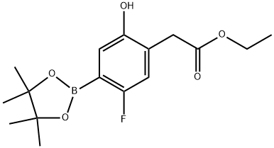 2-(5-氟-2-羟基-4-(4,4,5,5-四甲基-1,3,2-二氧杂硼-2-基)苯基)乙酸乙酯, 2870647-63-3, 结构式