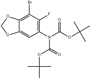 Di-tert-butyl (7-bromo-6-fluorobenzo[d][1,3]dioxol-5-yl)iminodicarbonate 化学構造式