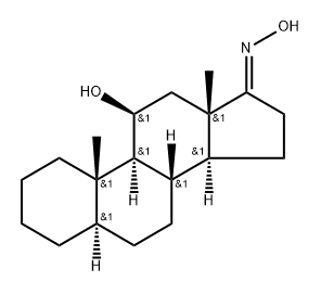 (17Z)-17-hydroxyimino-10,13-dimethyl-1,2,3,4,5,6,7,8,9,11,12,14,15,16- tetradecahydrocyclopenta[a]phenanthren-11-ol 化学構造式