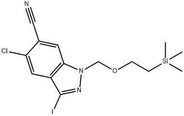 5-Chloro-3-iodo-1-((2-(trimethylsilyl)ethoxy)methyl)-1H-indazole-6-carbonitrile Struktur