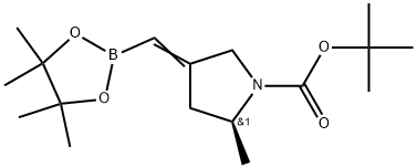 (S)-2-甲基-4-((4,4,5,5-四甲基-1,3,2-二氧硼杂环戊烷-2-基)亚甲基)吡咯烷-1-羧酸叔丁酯, 2879335-01-8, 结构式