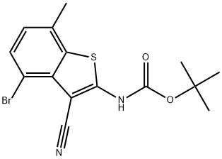 (4-溴-3-氰基-7-甲基苯并[B]噻吩-2-基)氨基甲酸叔丁酯,2881022-65-5,结构式