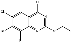 7-Bromo-4,6-dichloro-2-(ethylthio)-8-fluoroquinazoline Struktur