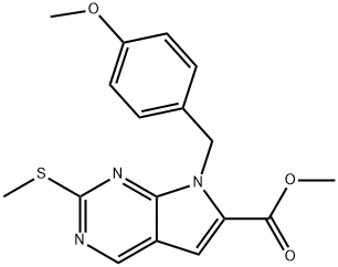 Methyl 7-[(4-methoxyphenyl)methyl]-2-(methylthio)-7H-pyrrolo[2,3-d]pyrimidine-6-carboxylate Struktur