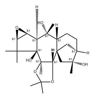 2β,3β-Epoxy-6β,7α-(isopropylidenebisoxy)grayanotoxane-5,10,16-triol Structure