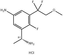 (R)-3-(1-Aminoethyl)-5-(1,1-difluoro-2-methoxyethyl)-4-fluoroaniline hydrochloride 化学構造式
