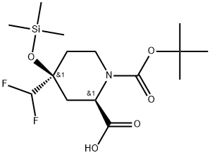 rel-(2R,4S)-1-(tert-Butoxycarbonyl)-4-(difluoromethyl)-4-((trimethylsilyl)oxy)piperidine-2-carboxylic acid Struktur
