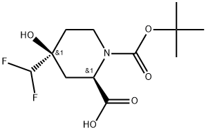 rel-(2R,4S)-1-(tert-Butoxycarbonyl)-4-(difluoromethyl)-4-hydroxypiperidine-2-carboxylic acid Struktur