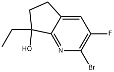 2-Bromo-7-ethyl-3-fluoro-6,7-dihydro-5H-cyclopenta[b]pyridin-7-ol 化学構造式