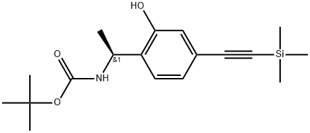 tert-Butyl (S)-(1-(2-hydroxy-4-((trimethylsilyl)ethynyl)phenyl)ethyl)carbamate 化学構造式