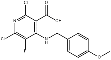 2,6-Dichloro-5-fluoro-4-((4-methoxybenzyl)amino)nicotinic acid Structure