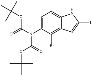 Di-tert-butyl (4-bromo-2-iodo-1H-indol-5-yl)iminodicarbonate Struktur