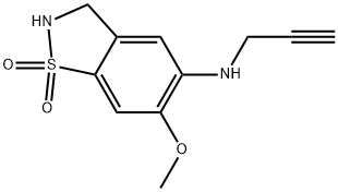 6-Methoxy-5-(prop-2-yn-1-ylamino)-2,3-dihydrobenzo[d]isothiazole 1,1-dioxide 化学構造式