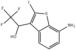 1-(7-Amino-2-iodobenzo[b]thiophen-3-yl)-2,2,2-trifluoroethan-1-ol 化学構造式