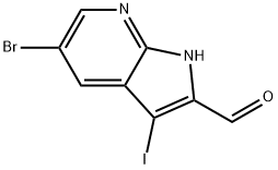 5-Bromo-3-iodo-1H-pyrrolo[2,3-b]pyridine-2-carbaldehyde 化学構造式